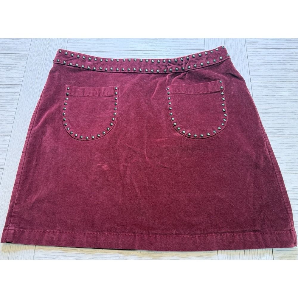 Mossimo Maroon Faux Suede (cotton, spandex) Studded Mini Skirt Zip Close 14 Boho